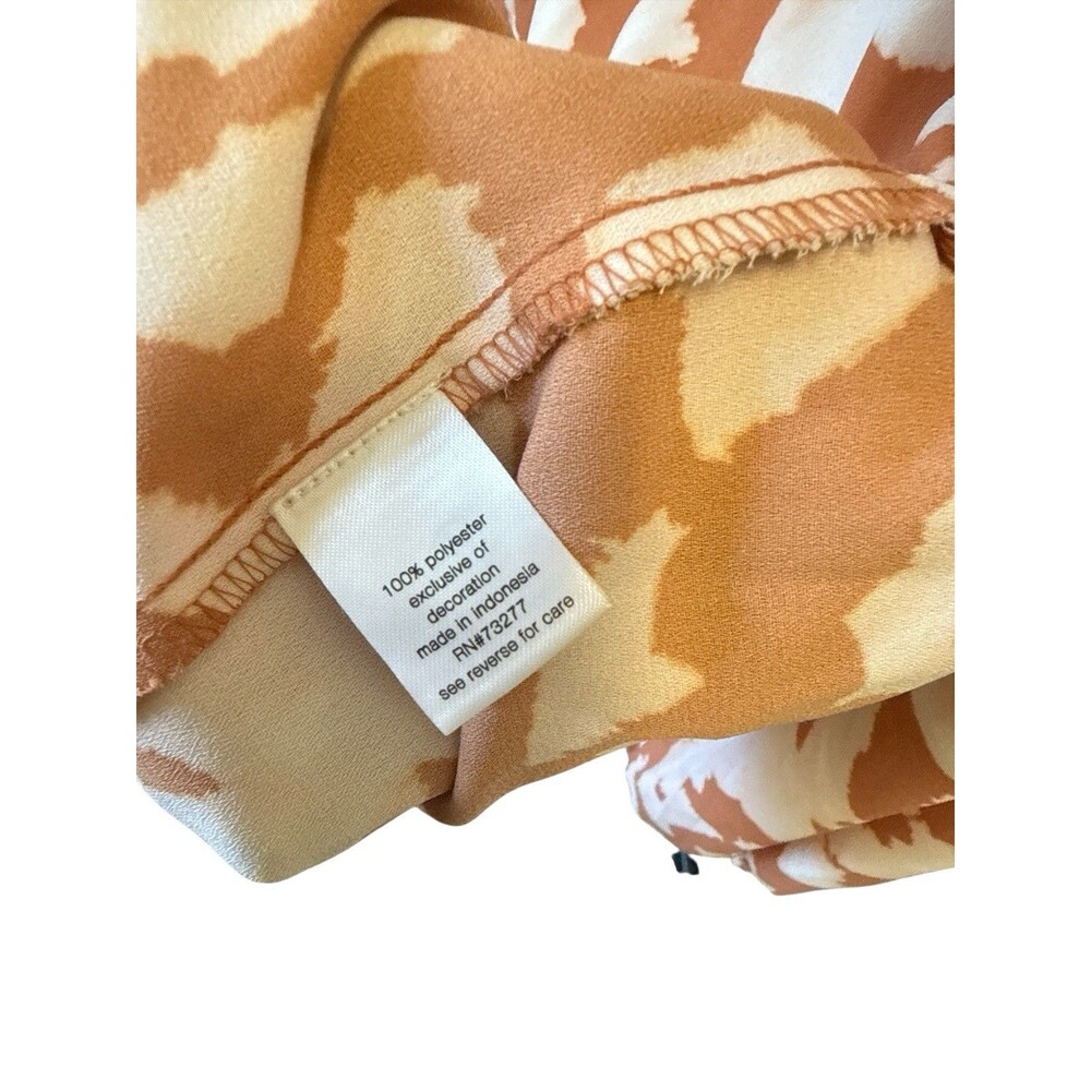 Elizabeth and James Blouse XL Orange Cream Abstract Animal Print Long Sleeve Tie - Picture 4 of 8